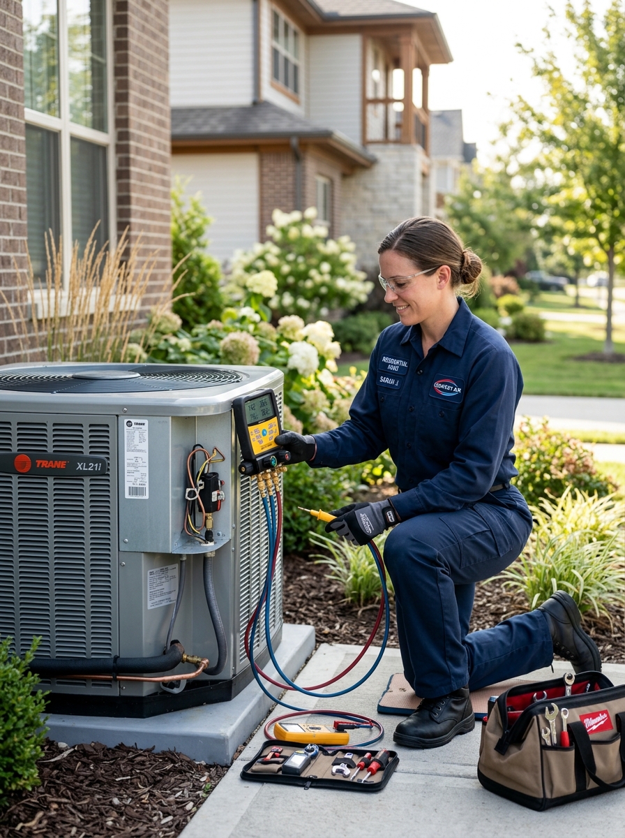 Houston HVAC technician servicing AC unit